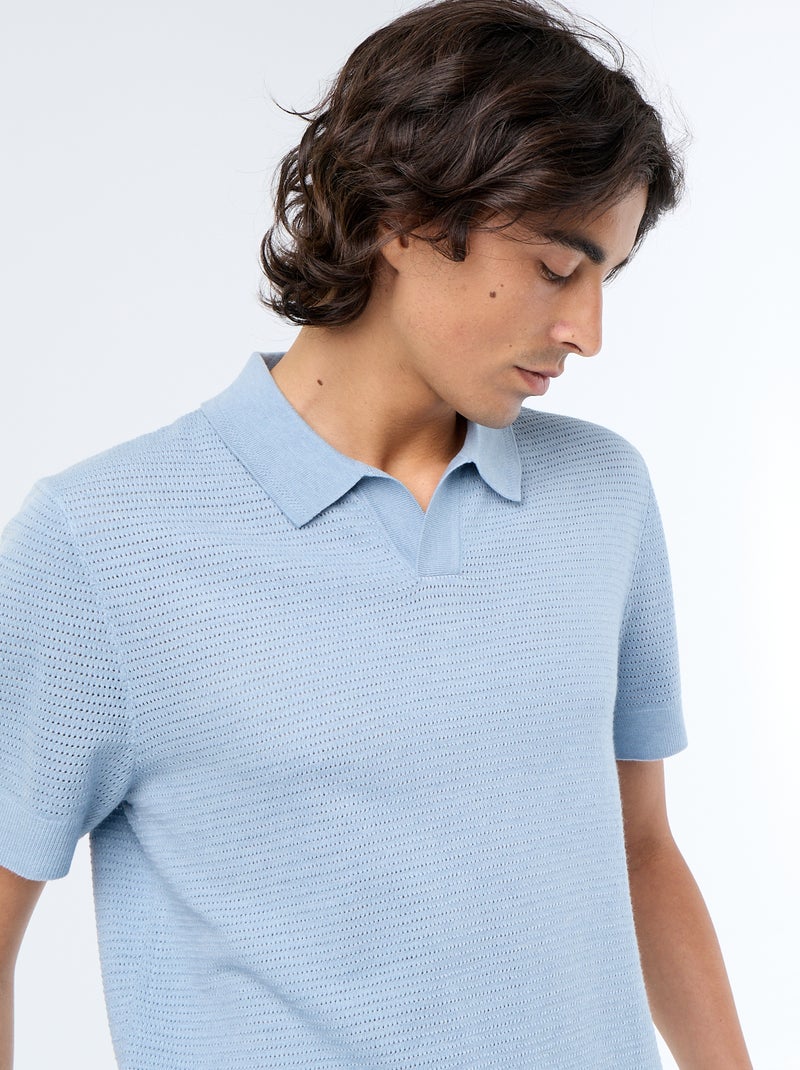 Polo de manga corta de punto calado Azul - Kiabi
