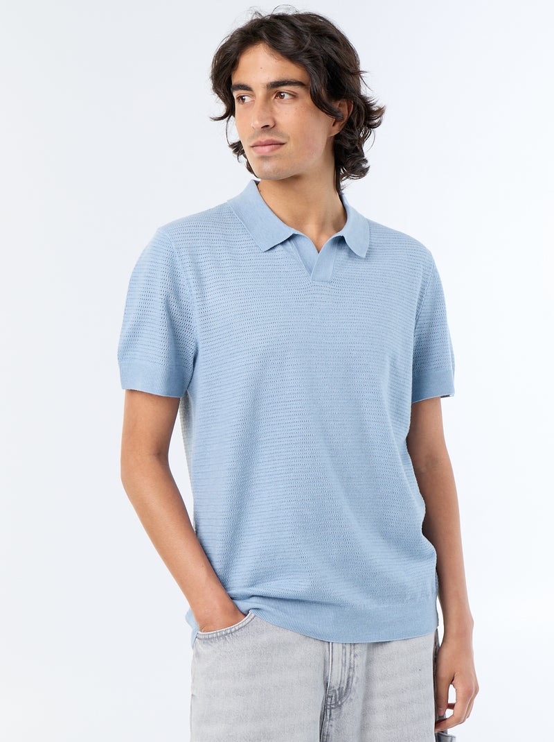 Polo de manga corta de punto calado Azul - Kiabi
