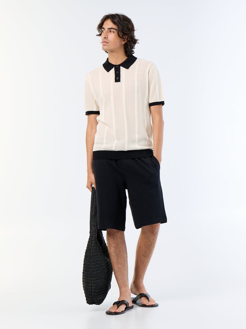 Polo de manga corta de punto calado Beige - Kiabi