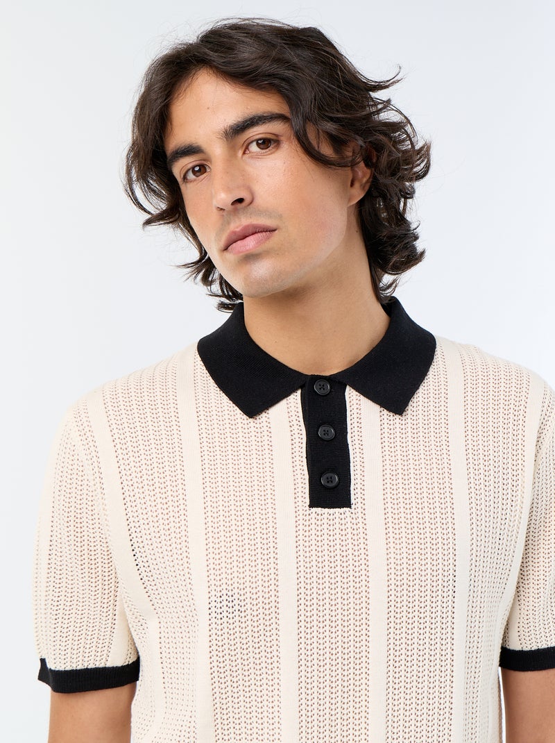 Polo de manga corta de punto calado Beige - Kiabi