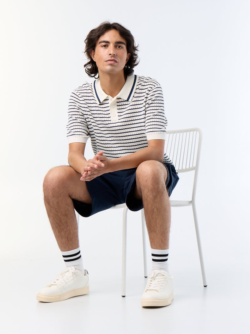 Polo de manga corta de punto calado Beige - Kiabi