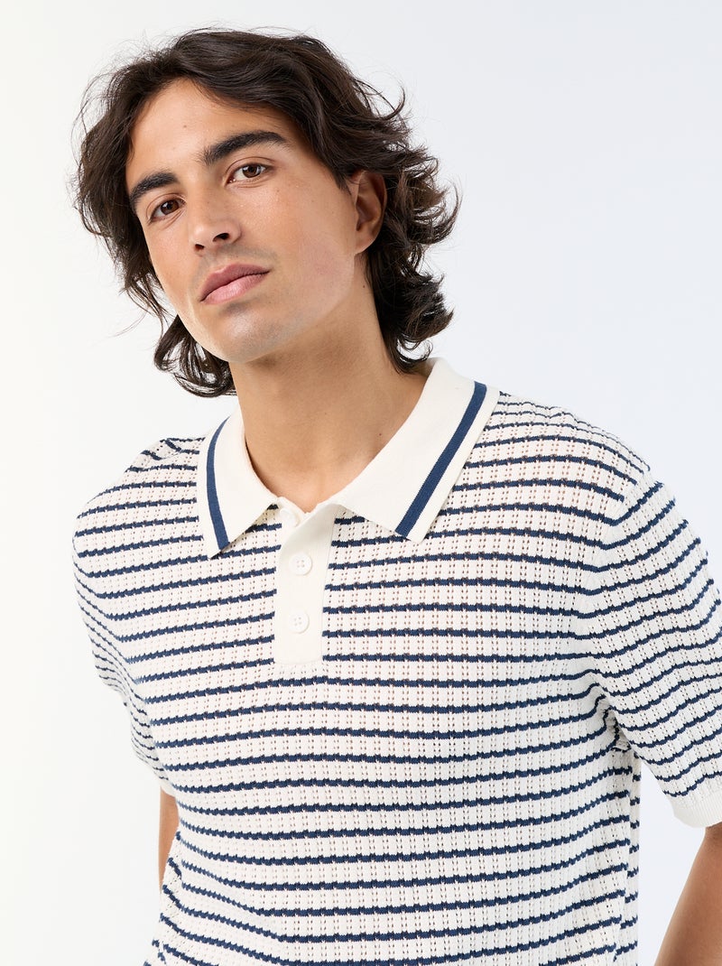 Polo de manga corta de punto calado Beige - Kiabi