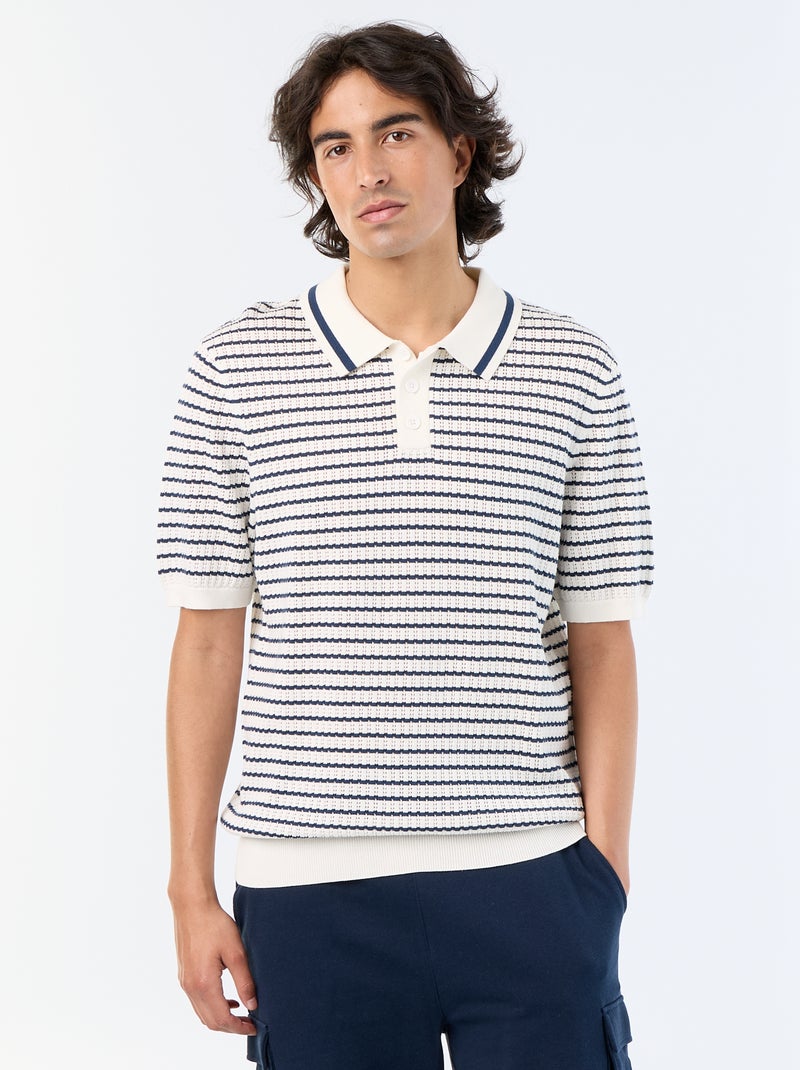 Polo de manga corta de punto calado Beige - Kiabi