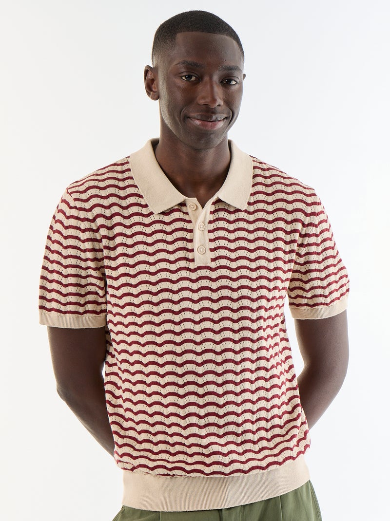 Polo de manga corta de punto calado Beige - Kiabi