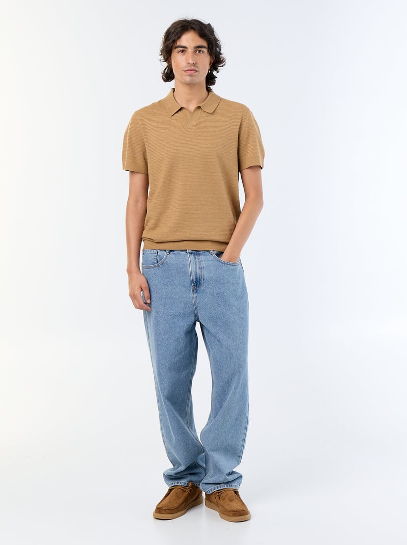 Polo de manga corta de punto calado Beige - Kiabi