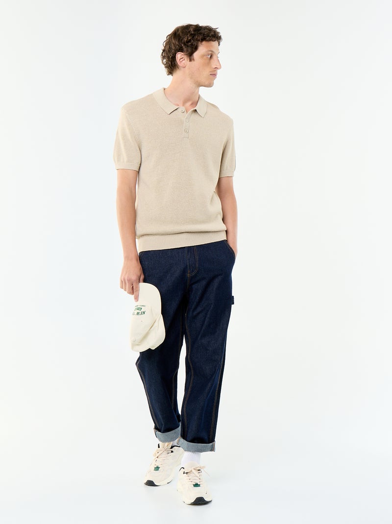 Polo de manga corta de punto calado Beige - Kiabi