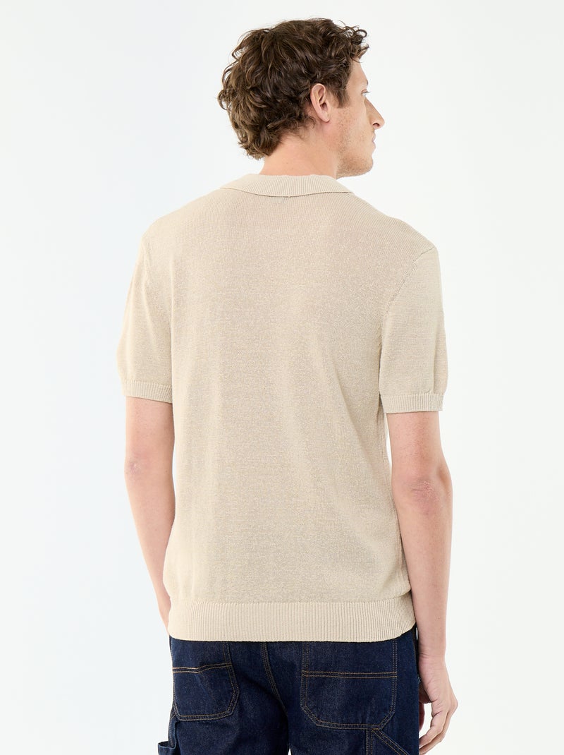 Polo de manga corta de punto calado Beige - Kiabi