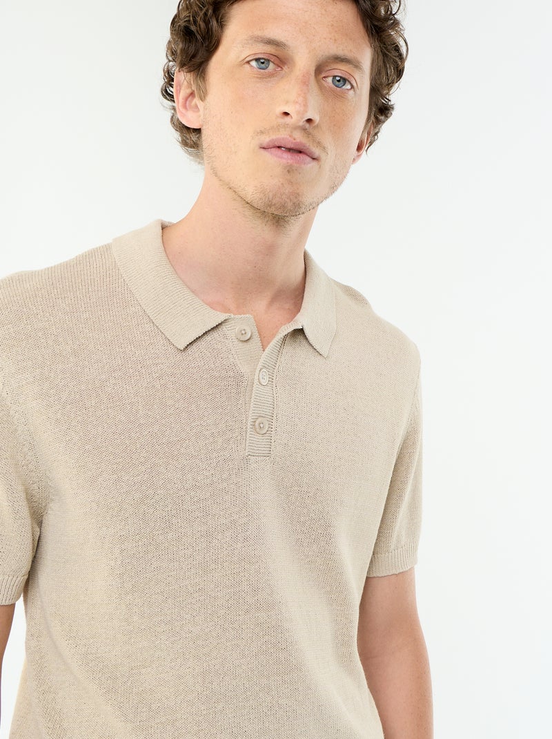 Polo de manga corta de punto calado Beige - Kiabi