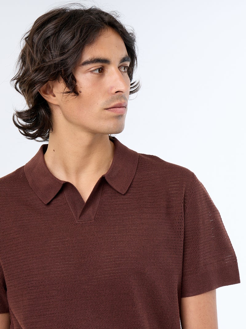 Polo de manga corta de punto calado Marron - Kiabi