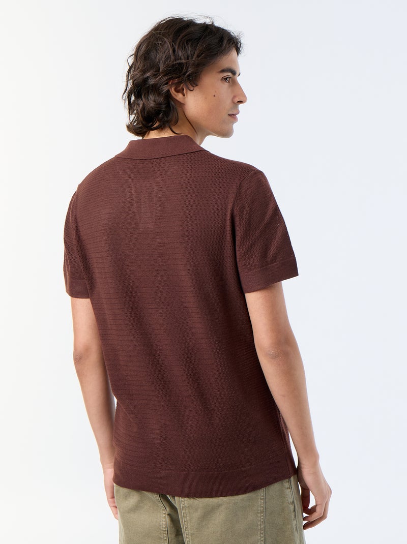 Polo de manga corta de punto calado Marron - Kiabi