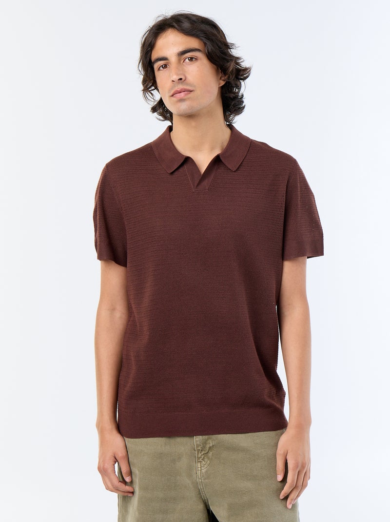 Polo de manga corta de punto calado Marron - Kiabi