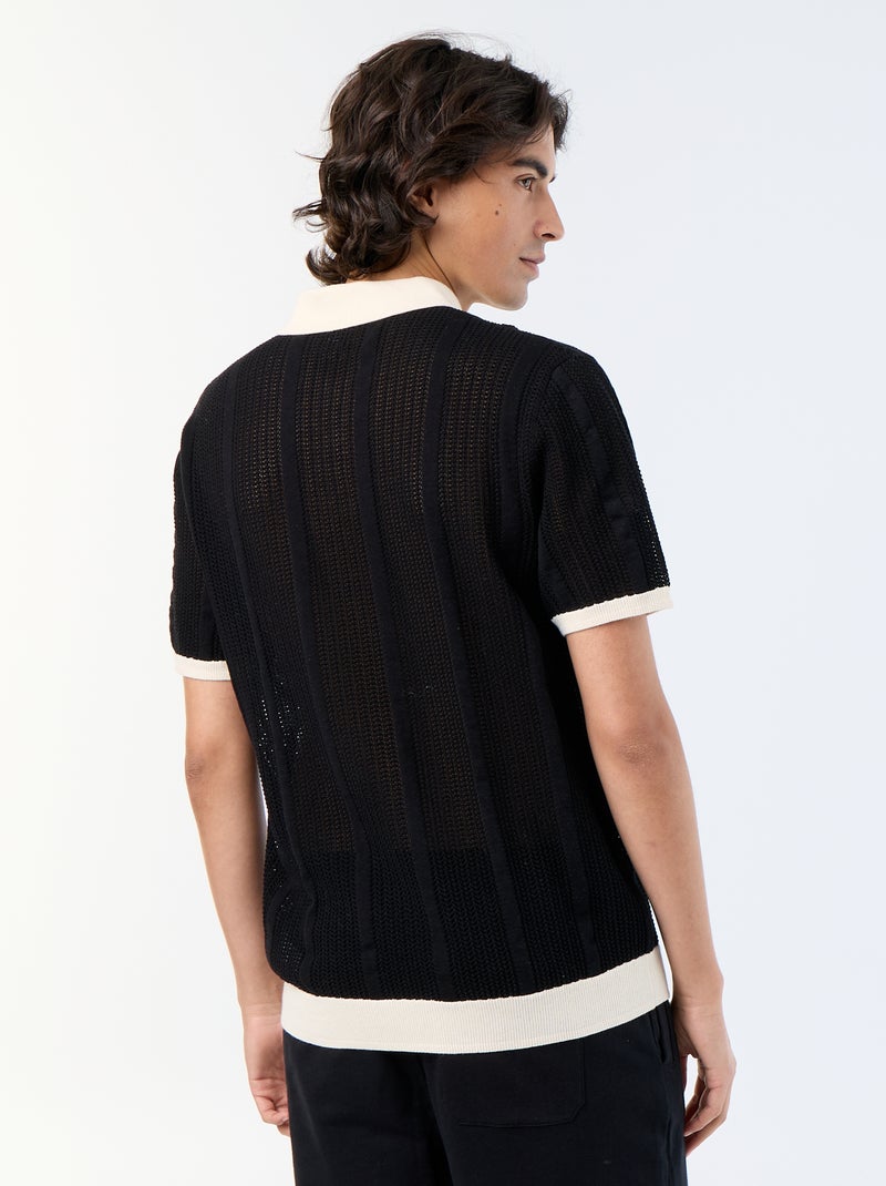Polo de manga corta de punto calado Negro - Kiabi