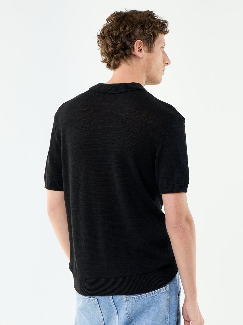 Polo de manga corta de punto calado Negro - Kiabi
