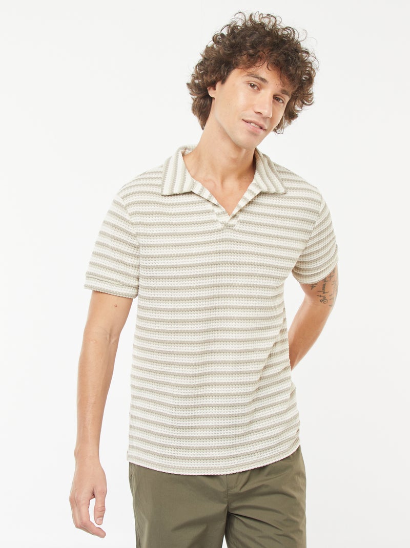 Polo de manga corta de punto de fantasía con calados Blanco - Kiabi