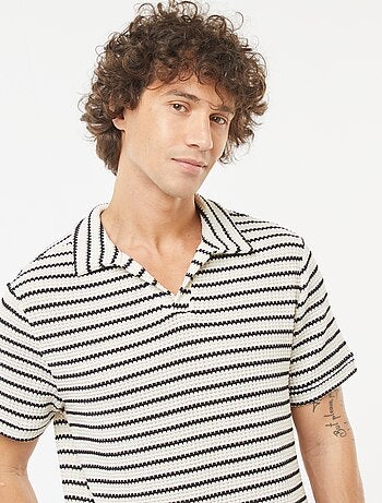 Polo de manga corta de punto de fantasía con calados