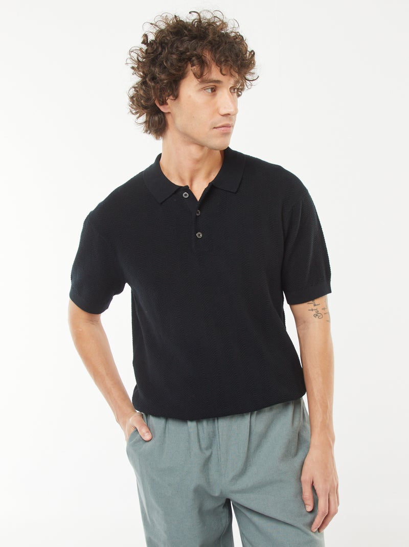 Polo de manga corta de punto negro - Kiabi