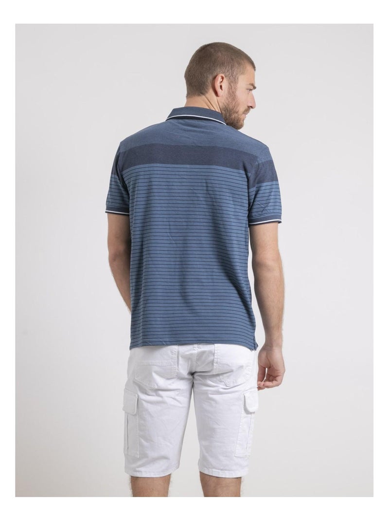 Polo de manga corta de puro algodón a rayas PIWENING Azul marino - Kiabi