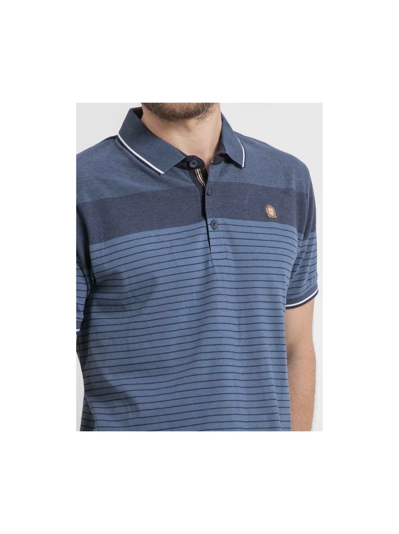 Polo de manga corta de puro algodón a rayas PIWENING Azul marino - Kiabi