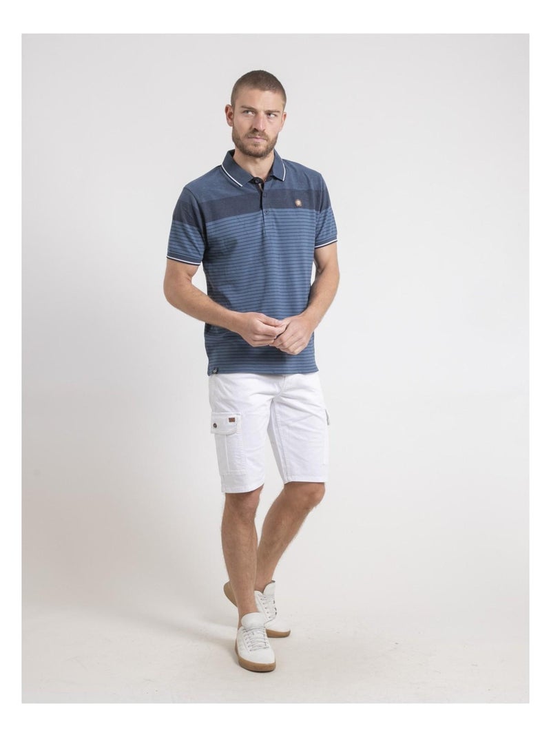 Polo de manga corta de puro algodón a rayas PIWENING Azul marino - Kiabi