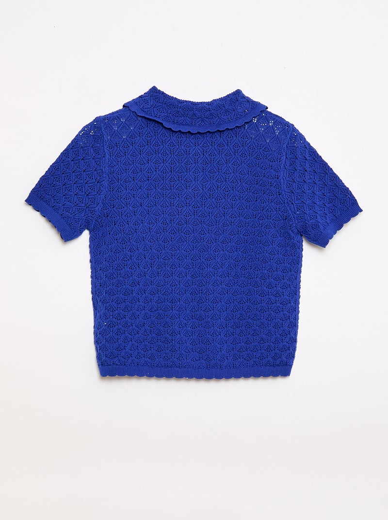 Polo de manga corta en punto calado Azul - Kiabi