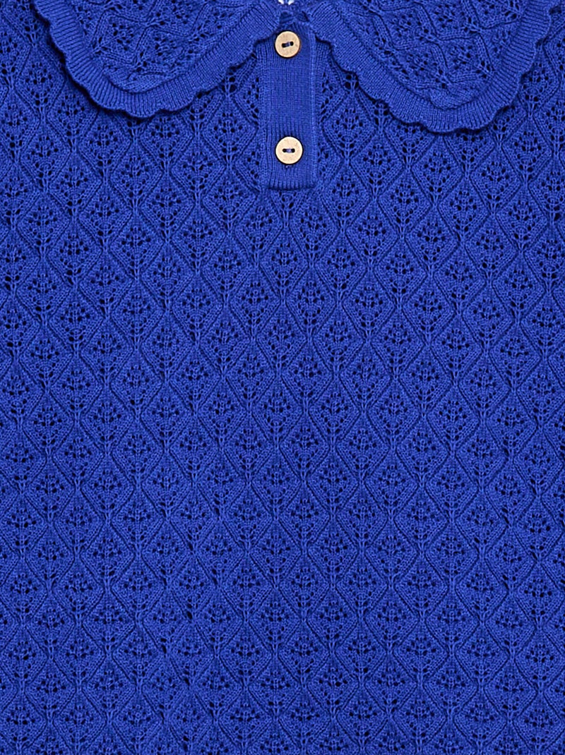Polo de manga corta en punto calado Azul - Kiabi