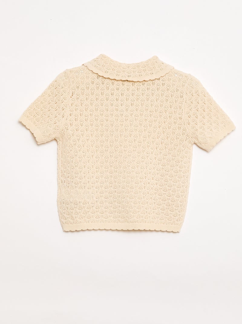 Polo de manga corta en punto calado Beige - Kiabi