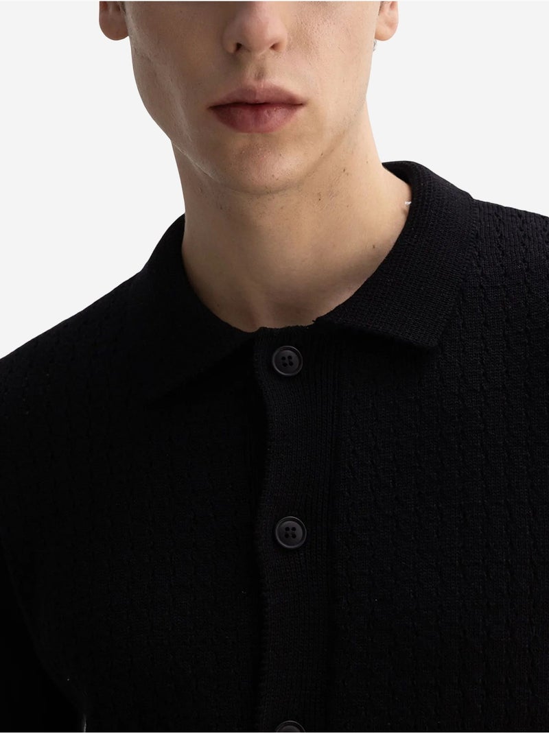 Polo de manga corta en punto texturizado para hombre giesto Negro - Kiabi