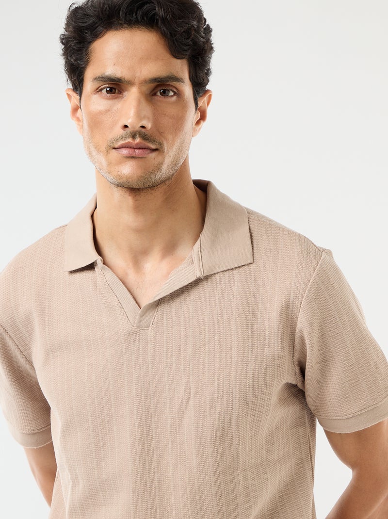 Polo de manga corta y material en nido de abeja Beige - Kiabi