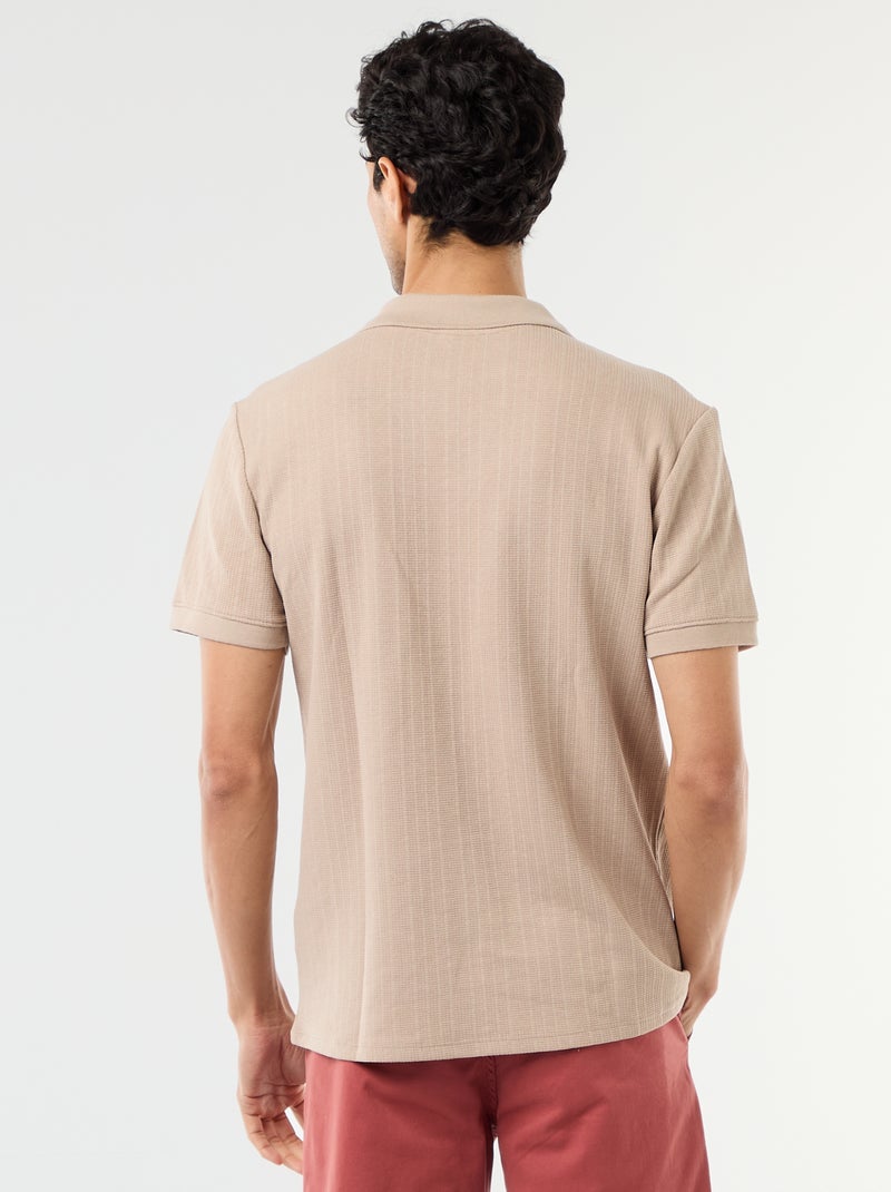 Polo de manga corta y material en nido de abeja Beige - Kiabi