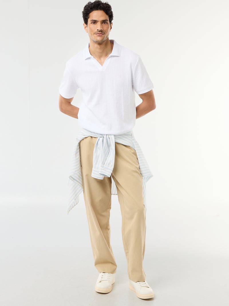 Polo de manga corta y material en nido de abeja Blanco - Kiabi