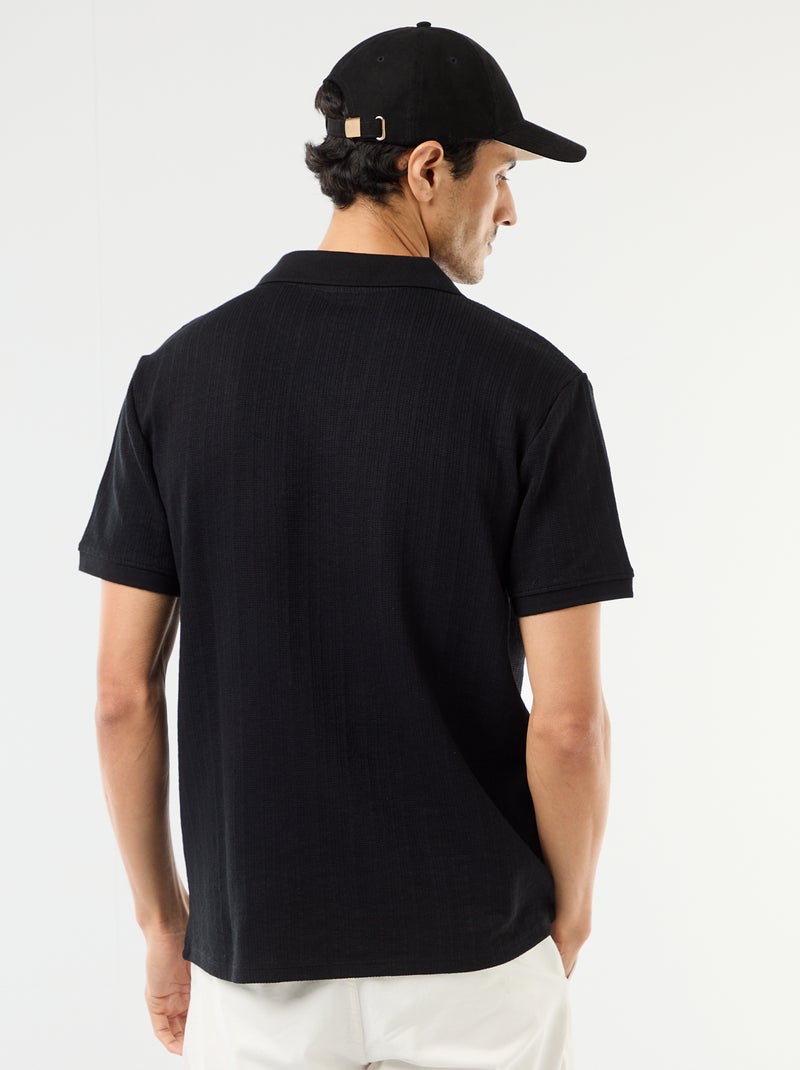 Polo de manga corta y material en nido de abeja Negro - Kiabi