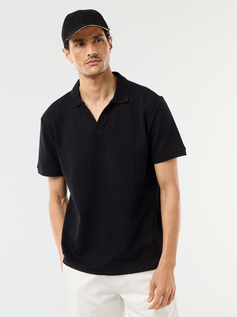 Polo de manga corta y material en nido de abeja Negro - Kiabi