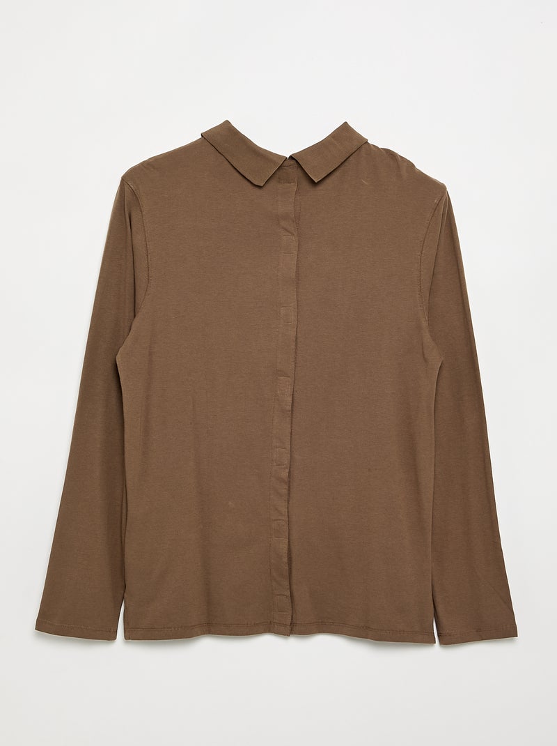 Polo de manga larga - colección fácil de poner Marron - Kiabi