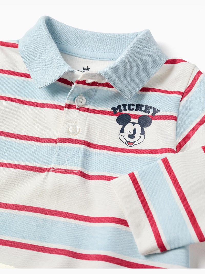 Polo de manga larga a rayas con estampado mickey Azul claro - Kiabi