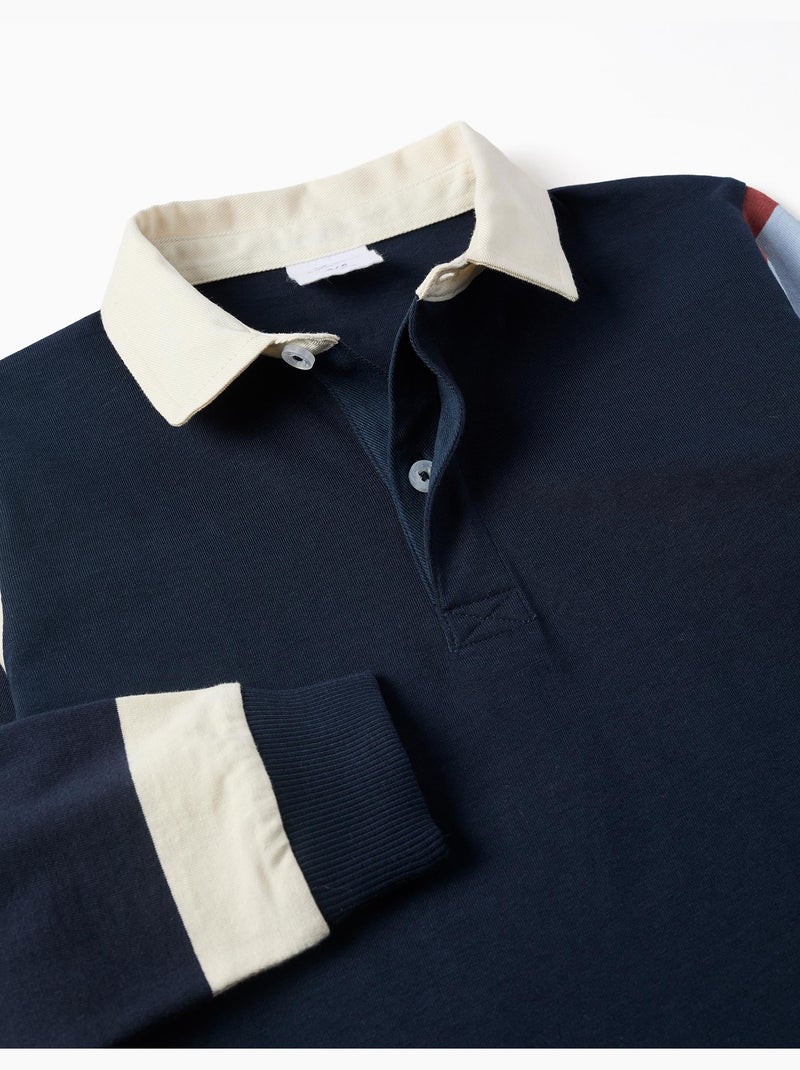 Polo de manga larga de algodón a rayas Azul oscuro - Kiabi