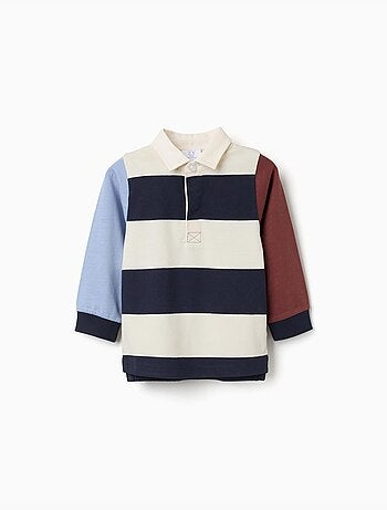 Polo de manga larga de algodón a rayas