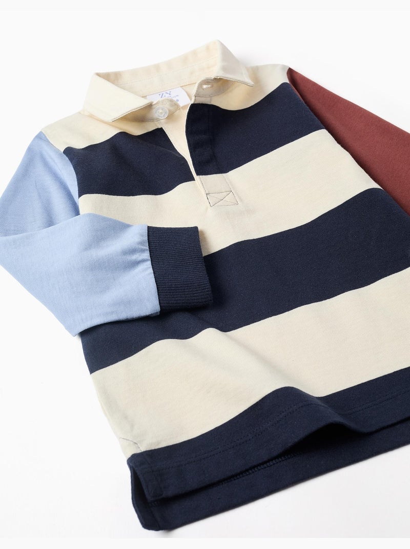 Polo de manga larga de algodón a rayas Azul oscuro - Kiabi