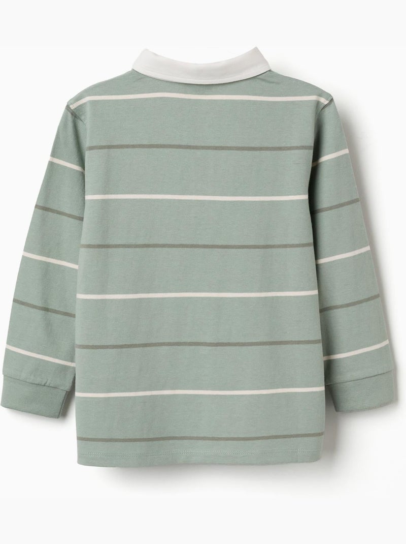 Polo de manga larga de algodón a rayas B&S Verde claro - Kiabi