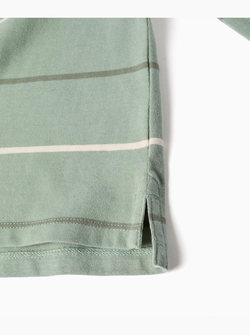 Polo de manga larga de algodón a rayas B&S Verde claro - Kiabi
