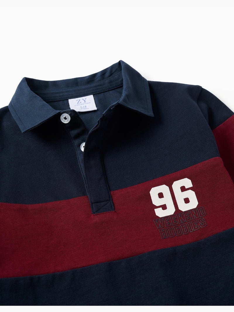 Polo de manga larga de algodón con estampado Rojo oscuro - Kiabi