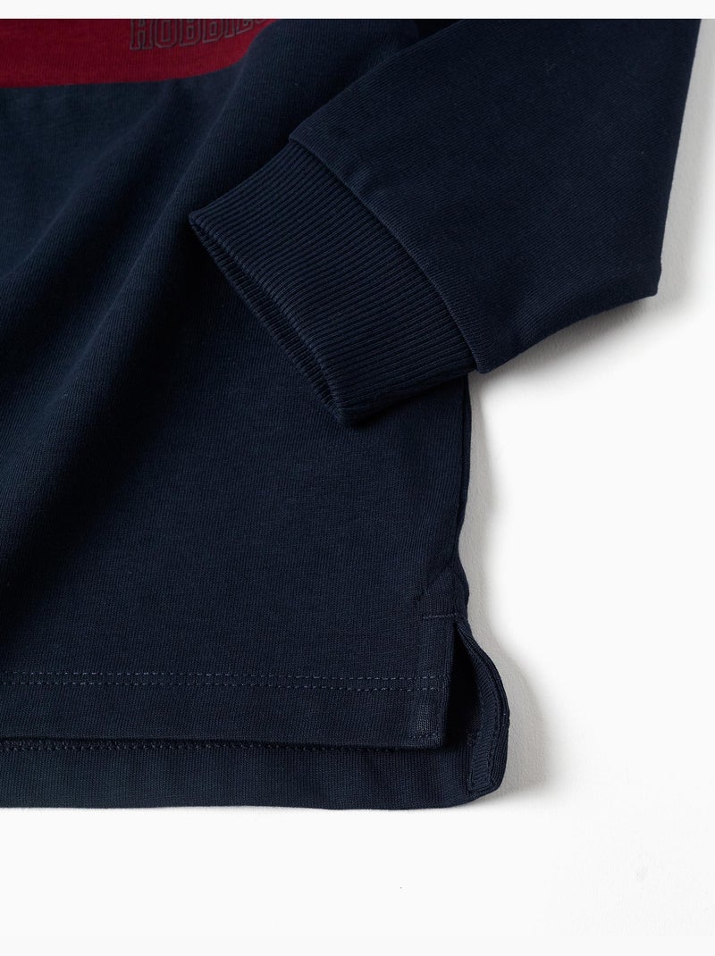 Polo de manga larga de algodón con estampado Rojo oscuro - Kiabi