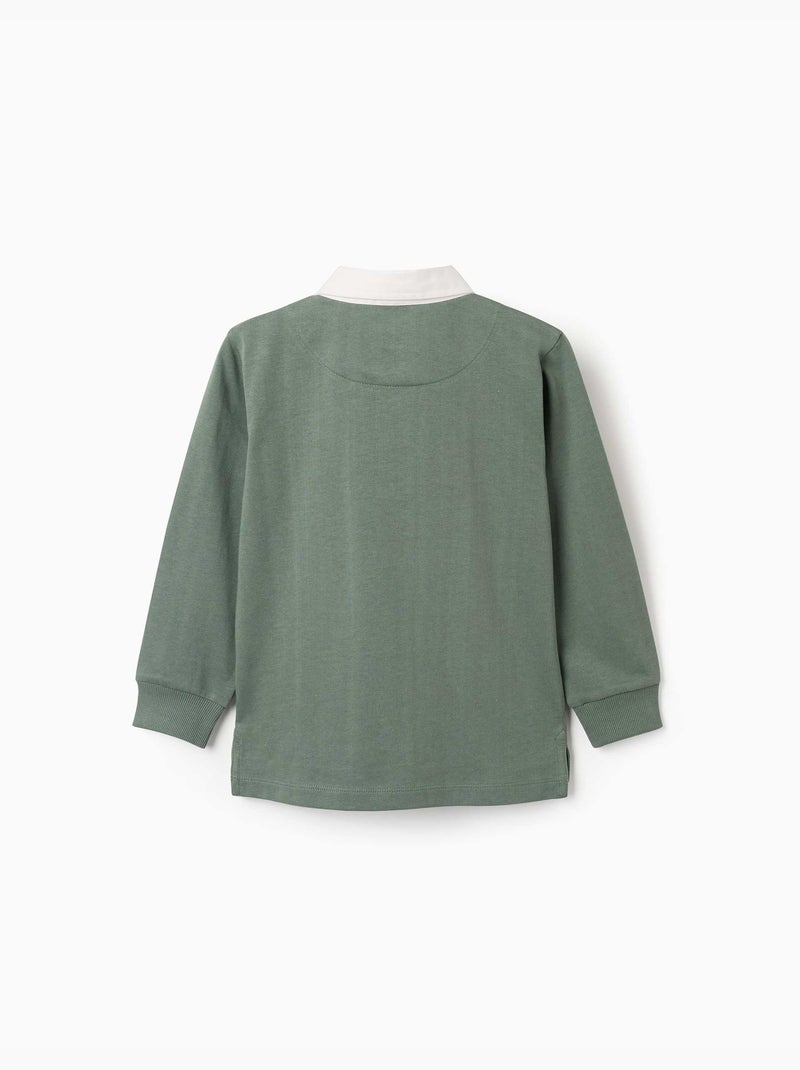 Polo de manga larga de algodón con estampado Verde oscuro - Kiabi