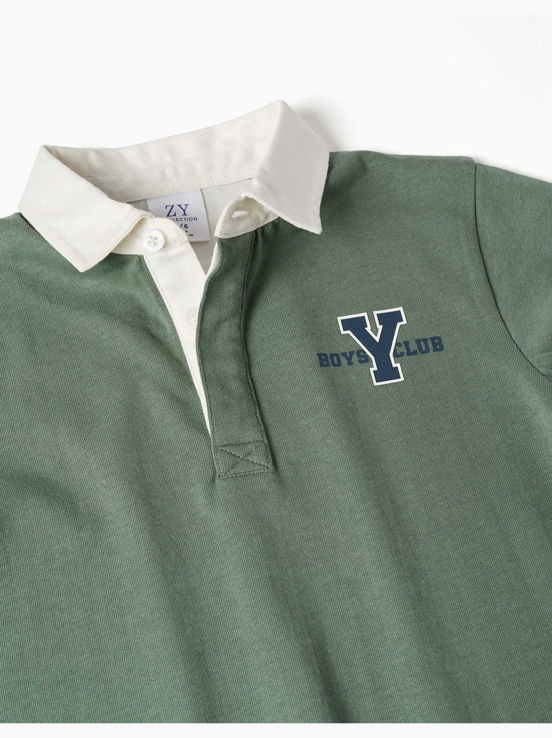 Polo de manga larga de algodón con estampado Verde oscuro - Kiabi