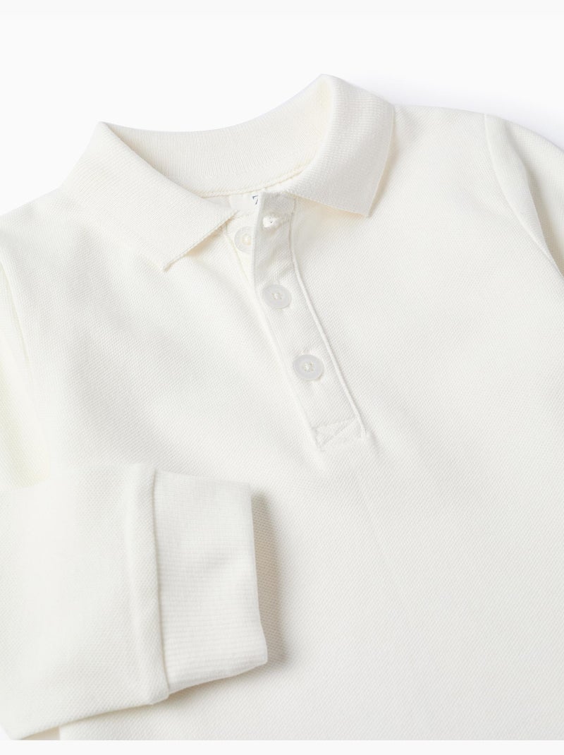 Polo de manga larga de piqué de algodón Blanco - Kiabi
