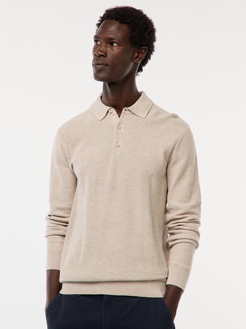 Polo de manga larga de punto de fantasía Beige - Kiabi