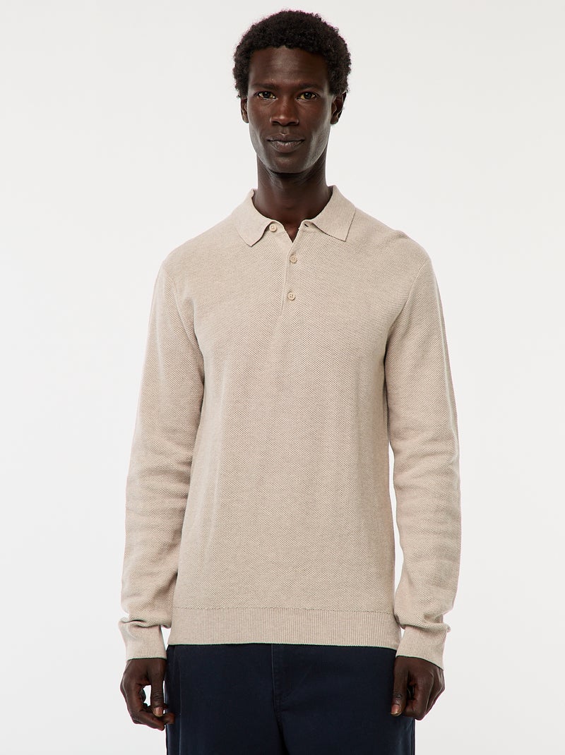 Polo de manga larga de punto de fantasía Beige - Kiabi