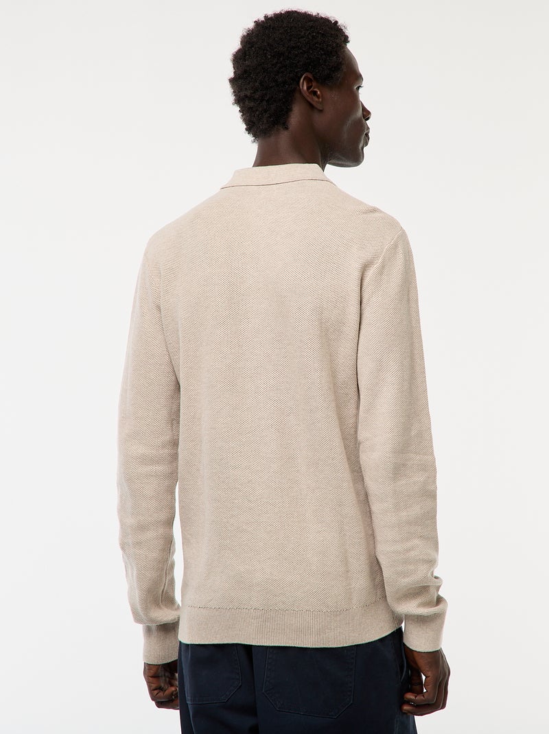 Polo de manga larga de punto de fantasía Beige - Kiabi