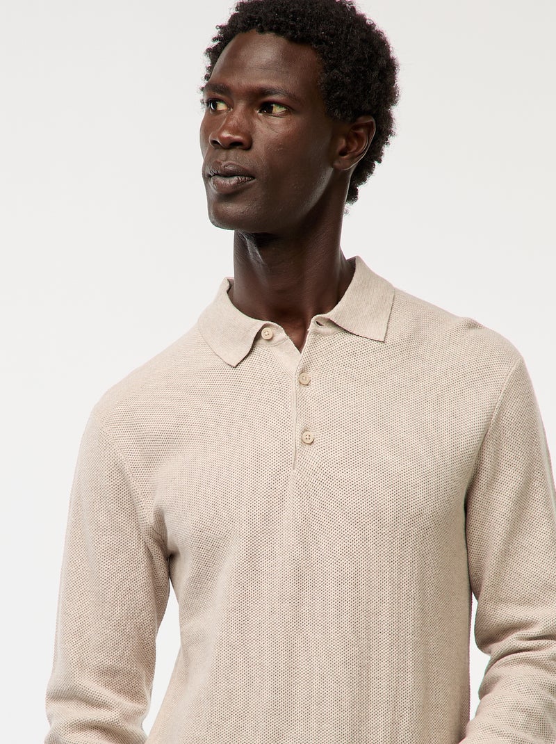 Polo de manga larga de punto de fantasía Beige - Kiabi