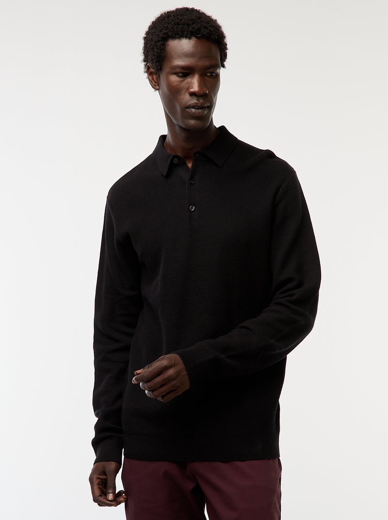 Polo de manga larga de punto de fantasía negro - Kiabi