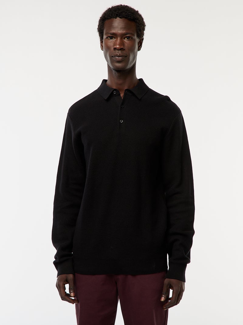 Polo de manga larga de punto de fantasía negro - Kiabi